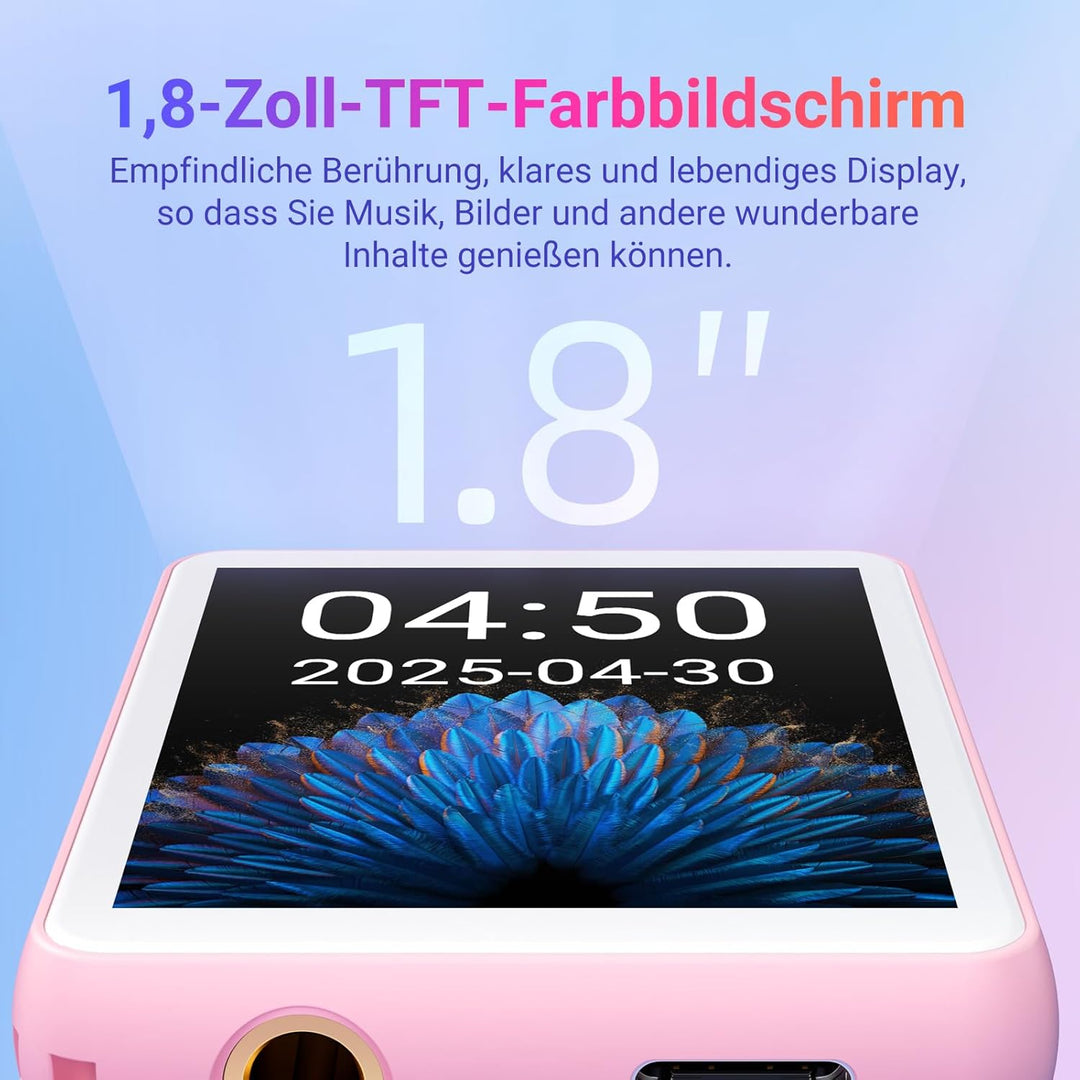 MP3-Player mit Bluetooth, 128GB Musik-Player, eingebauter Lautsprecher und FM-Radio, 1,8 Zoll Mini T