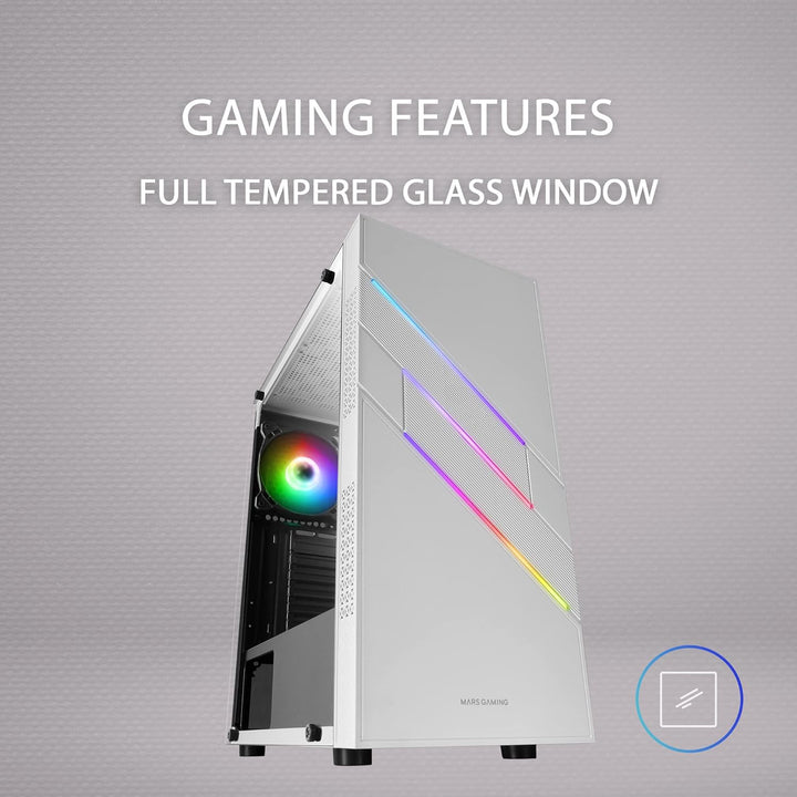 Mars Gaming MC-U3 Weiss, PC ATX XL Gehäuse, Front Triple ARGB, 12cm Lüfter, Gehärtetes Glasfenster,