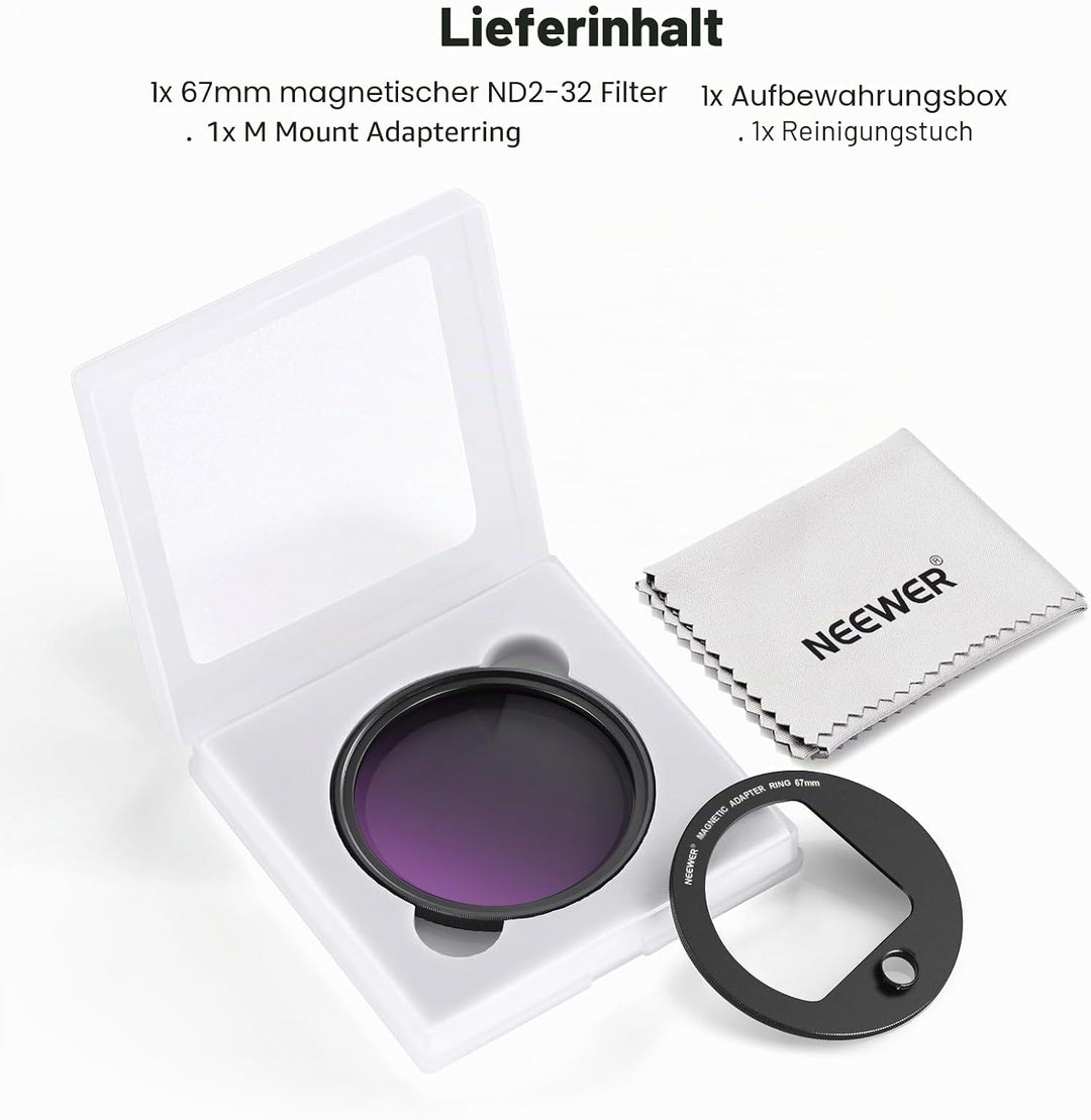 NEEWER 67mm magnetischer Variabler ND2-32 Filter (1-5 Stop) Set für Handy mit M Adapterring für NEEW