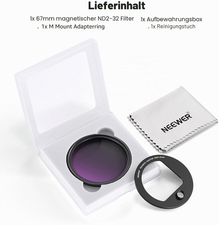 NEEWER 67mm magnetischer Variabler ND2-32 Filter (1-5 Stop) Set für Handy mit M Adapterring für NEEW