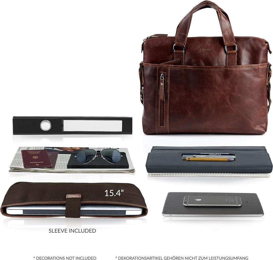 BACCINI Laptoptasche mit abnehmbaren Schultergurt LEANDRO aus Premium Leder I Business-Tasche gross