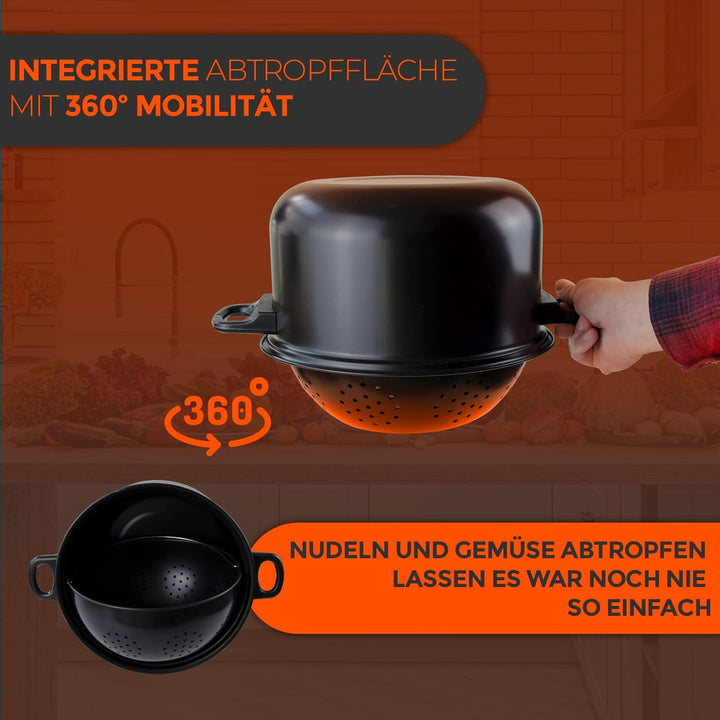 Olla Para Pasta con Escurridor | 24 CM de Diámetro | Tapa de Vidrio | Escurridor 360º | Para Todo Ti