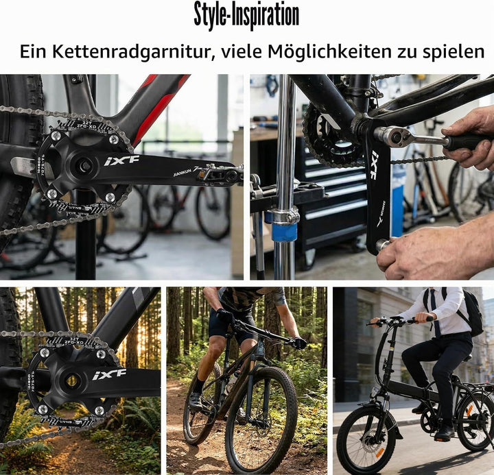 Mountainbike 170 mm Vierkant-Kurbelgarnitur mit 104 BCD 32/34/36/38T Kettenblatt, MTB-Kurbel aus Alu