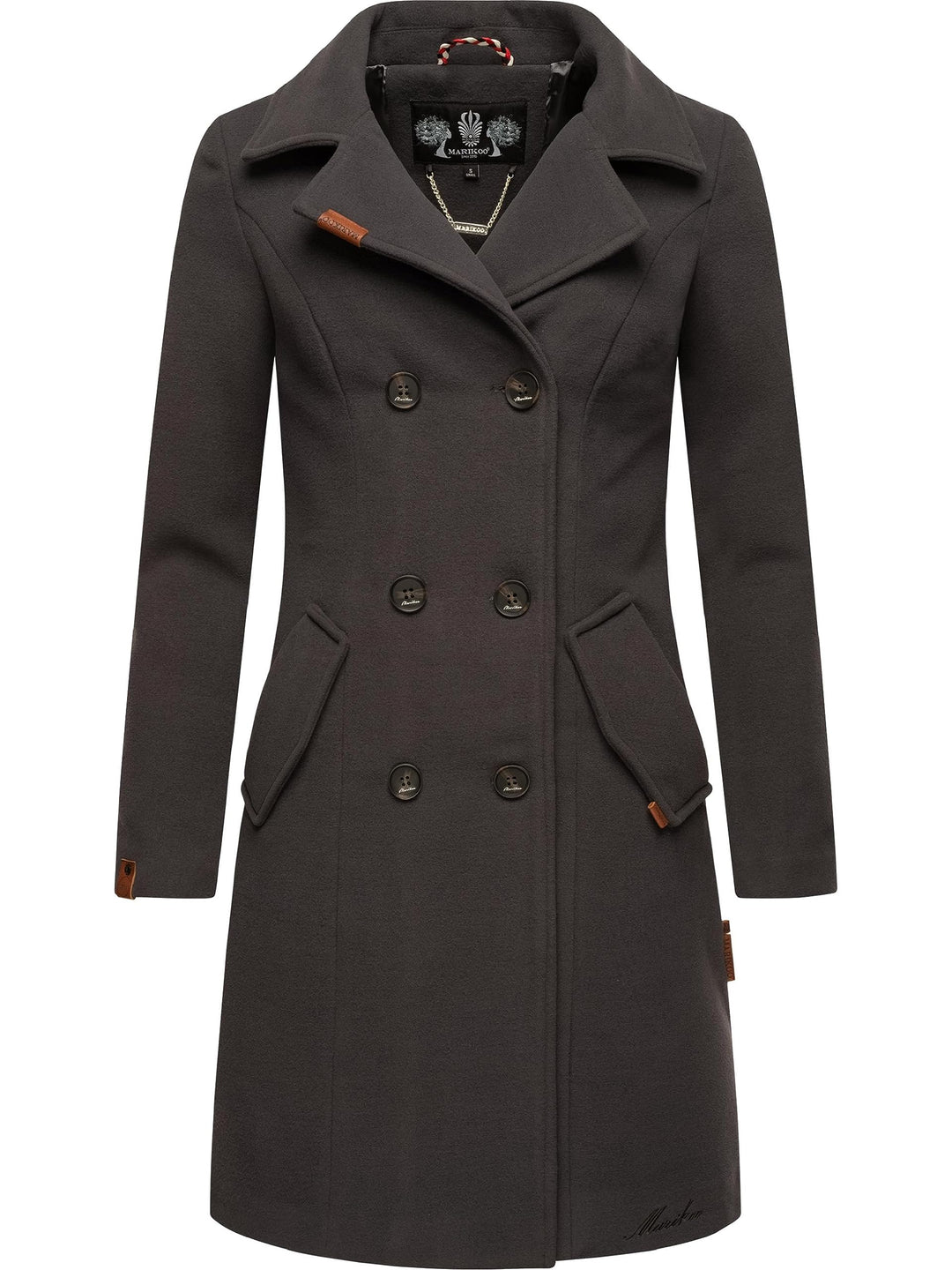 MARIKOO Damen Wintermantel Warmer Wollmantel lang Nanakoo XS-XXL XS Anthrazit, XS Anthrazit