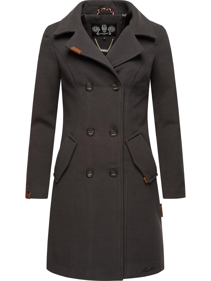MARIKOO Damen Wollmantel Langer Trenchcoat mit Reversekragen Nanakoo XS-XXL, M Anthrazit