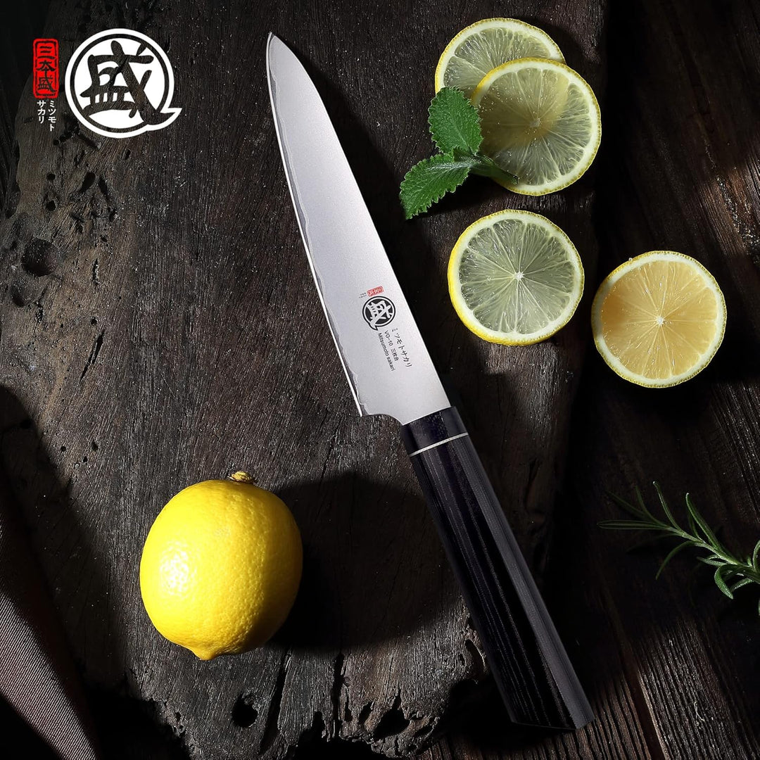 MITSUMOTO SAKARI 14 cm Japanisches Gemüsemesser, Handgeschmiedetes Obstmesser, Professionelles Schäl