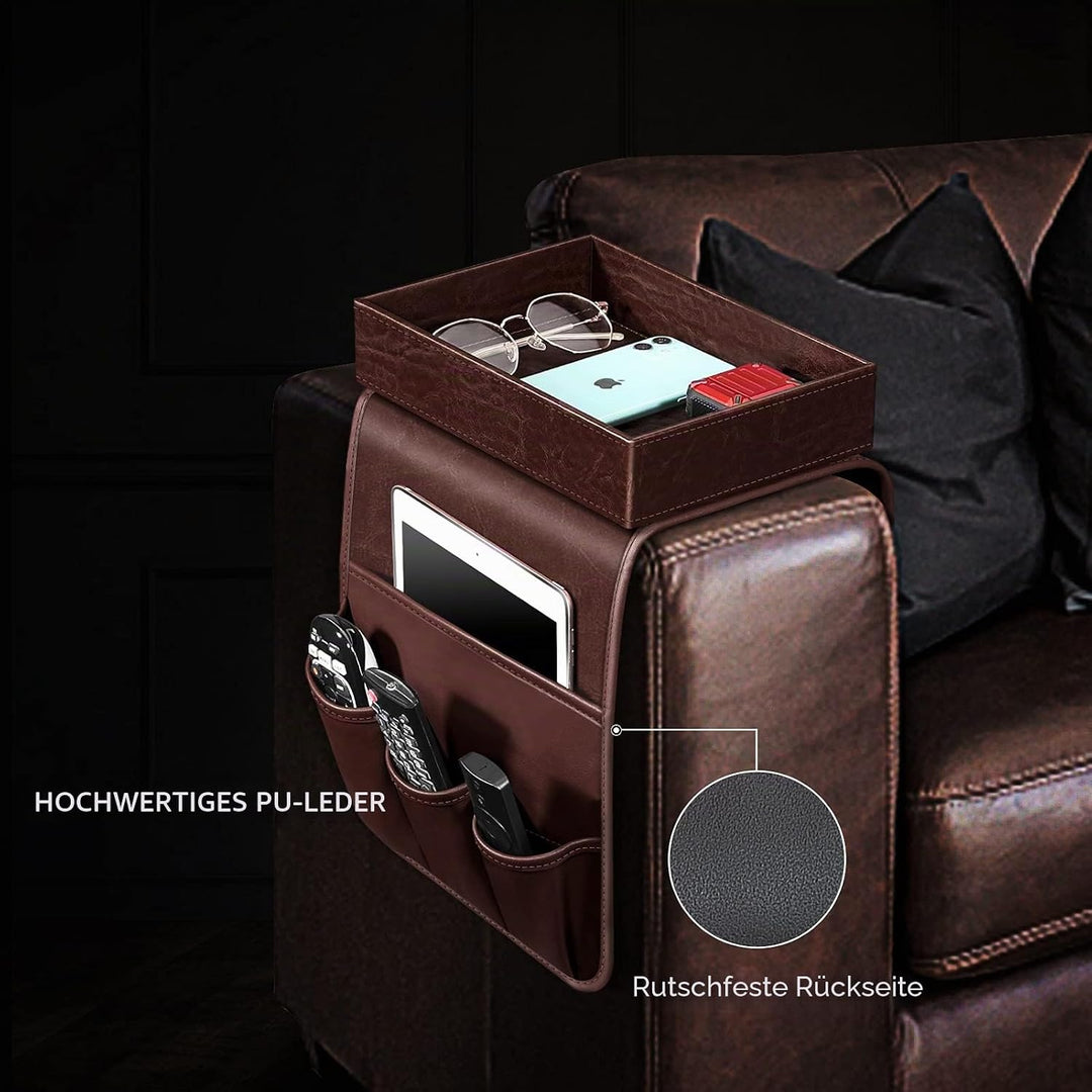 SITHON Sofa Armlehnen Organizer mit Ablage Tablett, [Rutschfest] Kunstleder Stuhl Couch Armlehne Org