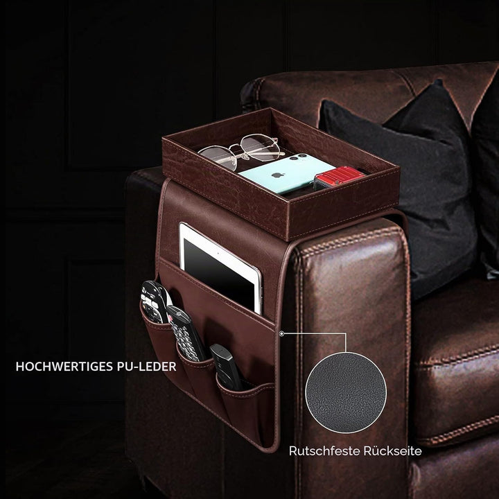 SITHON Sofa Armlehnen Organizer mit Ablage Tablett, [Rutschfest] Kunstleder Stuhl Couch Armlehne Org