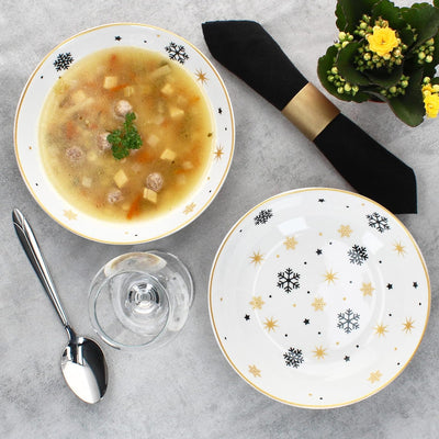MamboCat 6er Set Stars schwarz & gold Suppenteller I 500ml I 6 Personen I tiefer Steingut-Teller mit
