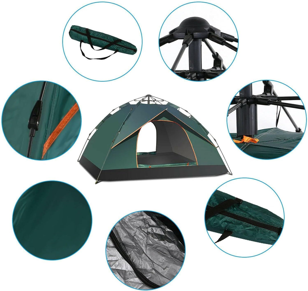 Camping Zelt 2-3 Mann Pop Up Zelte 4 Jahreszeiten Wasserdicht &amp; Winddicht Grün, Grün