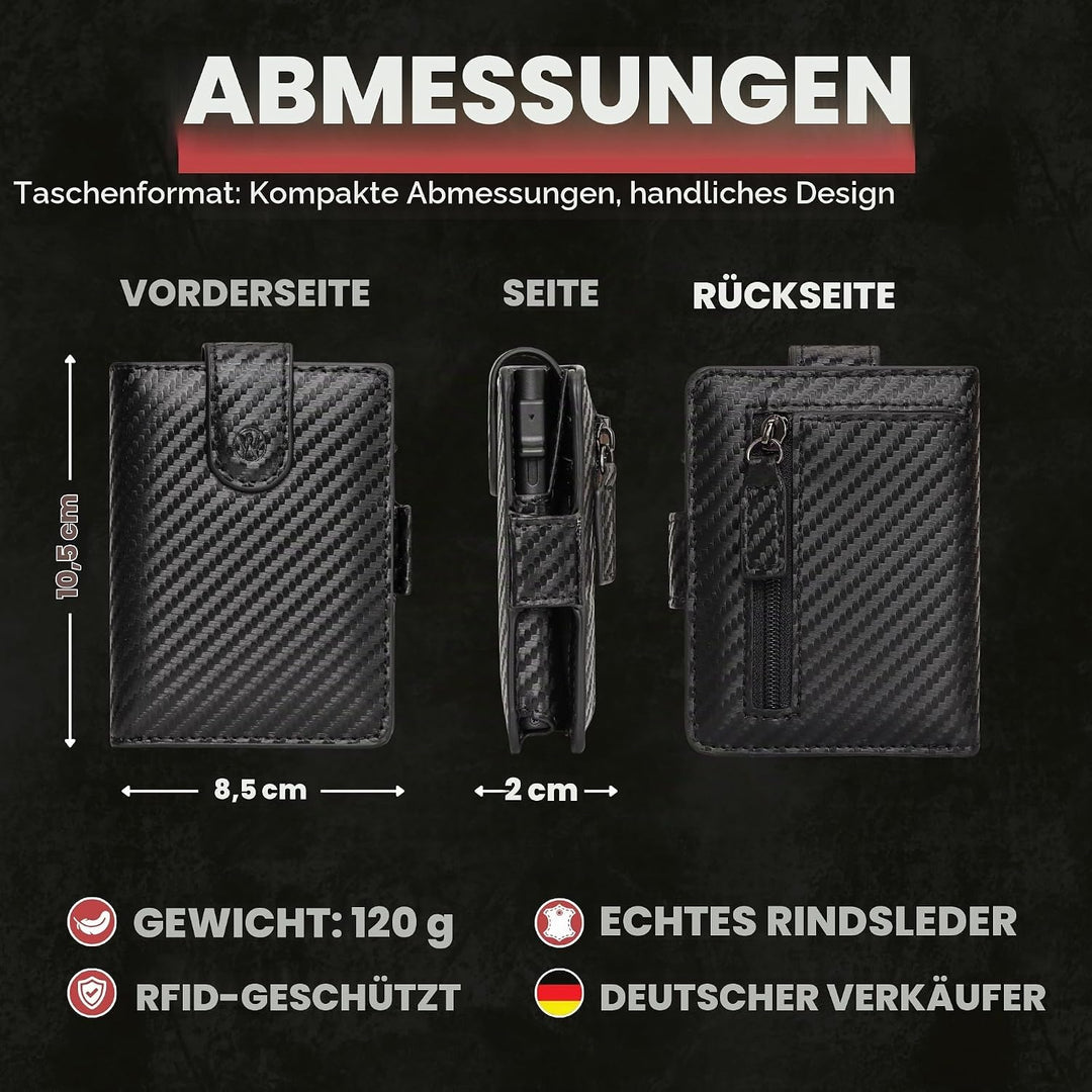 WillFire® MagFlap | Geldbörse Herren | Extra Schlüsselanhänger | Leder Kartenetui für 10-12 Karten |