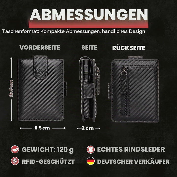 WillFire® MagFlap | Geldbörse Herren | Extra Schlüsselanhänger | Leder Kartenetui für 10-12 Karten |