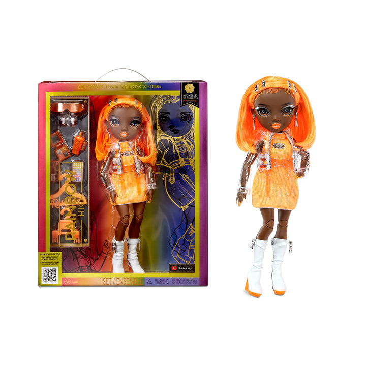 Rainbow High Modepuppe – Michelle ST.Charles - Orangefarbene Puppe – Modisches Outfit & 10+ farbenfr