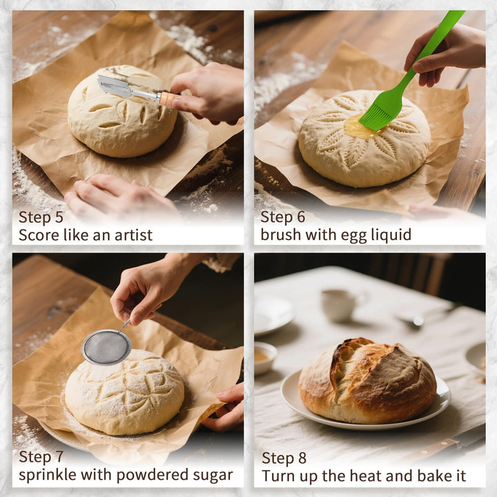 Brotbackset Kuchenkorb, Backkorb oval und rund, 25 cm und 23 cm, Auskleidung, dänischer Schneebesen,