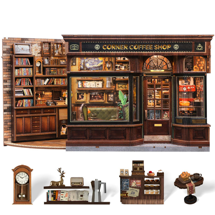 CUTEBEE Book Nook Kit – DIY Miniatur Haus Puppenhaus Modellbau Kit für Erwachsene mit LED-Licht, 3D