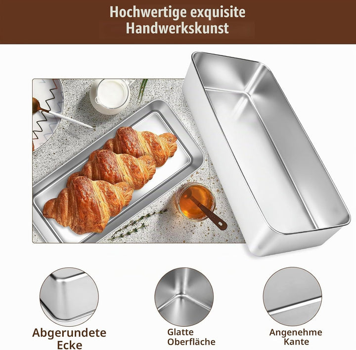 33cm Kastenform Gross, 2er-Set Edelstahl Rechteckig Brotbackform, Kastenform Kuchen, Brotformen zum