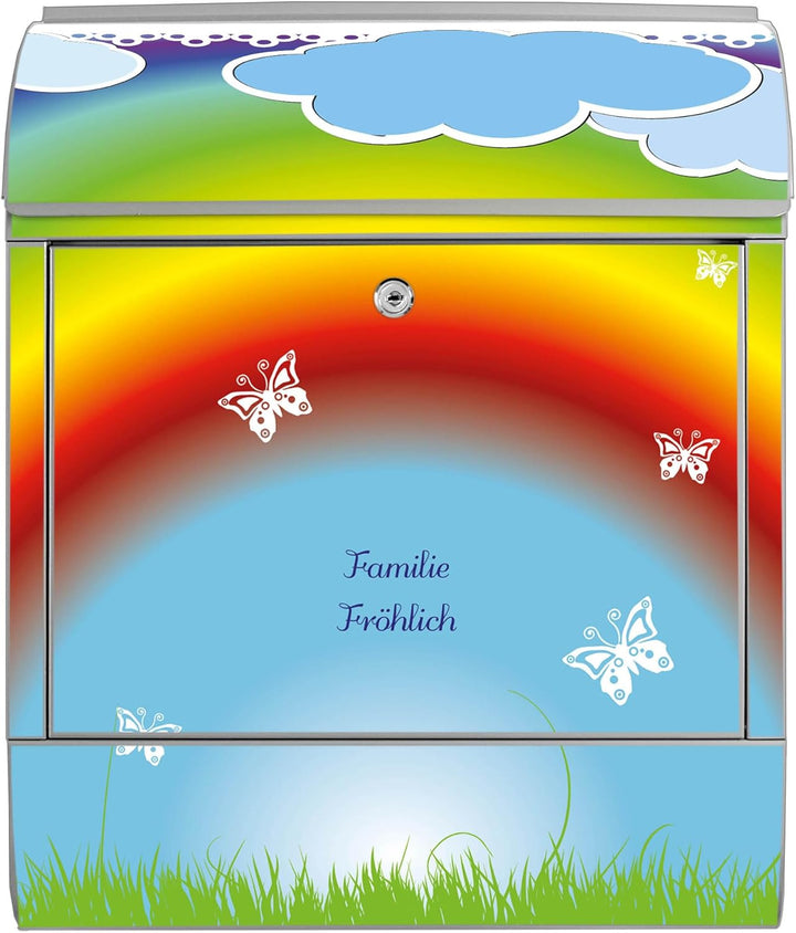 banjado Design Briefkasten personalisiert 38,5x46,5x13cm & 2 Schlüssel - Briefkasten Stahl Silber Ze