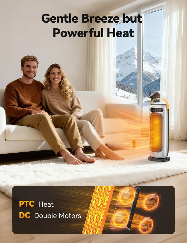 Heizlüfter Energiesparend, 35dB Leise &amp; Kraftvoll 1500W PTC Keramik Heizlüfter mit Fernbedienung, 4