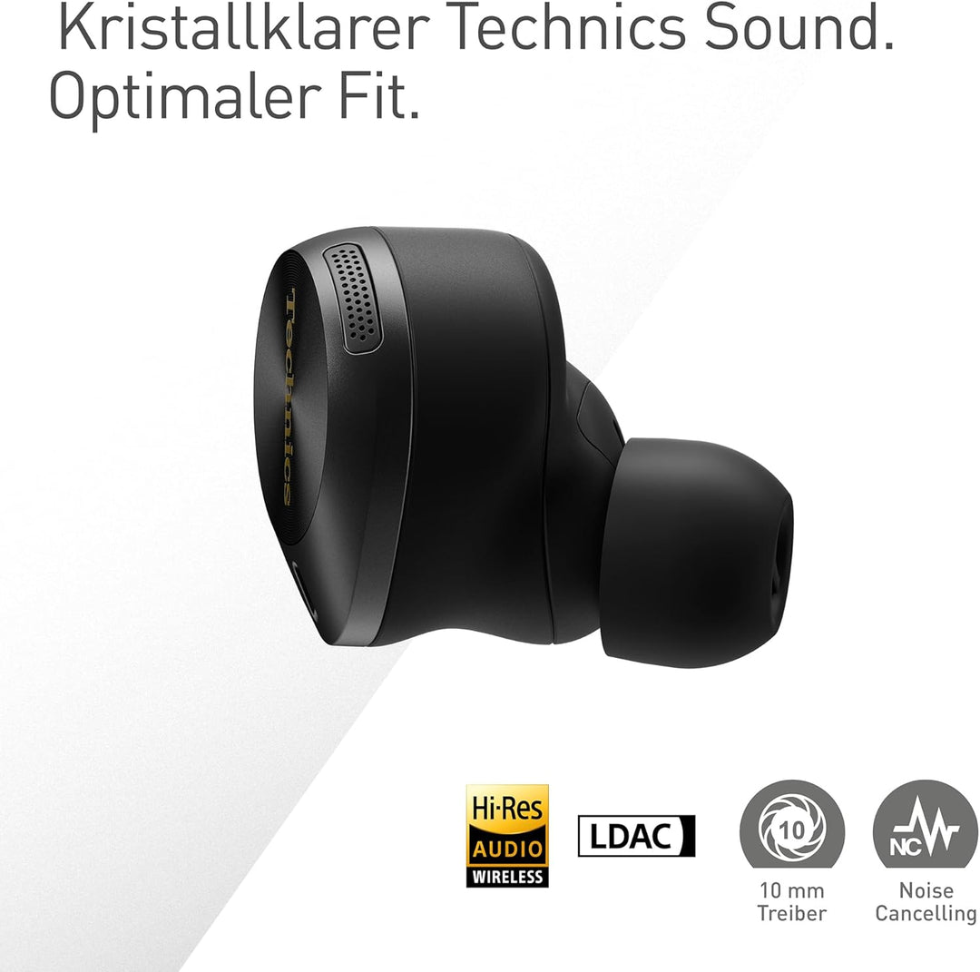 Technics EAH-AZ80E-K kabellose Ohrhörer mit Noise Cancelling, Multipoint Bluetooth 3 Geräte, bequeme