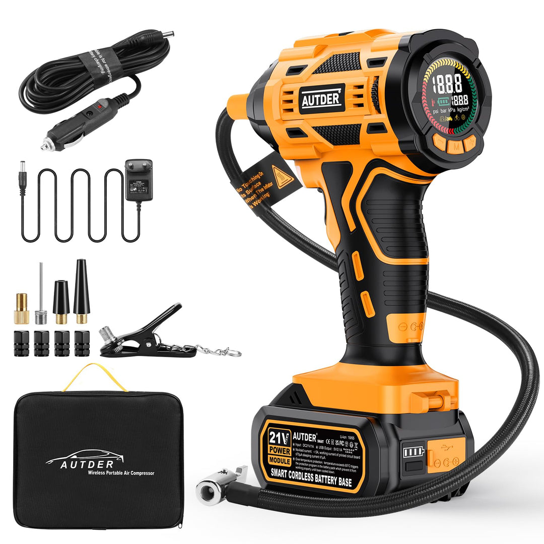 AUTDER Tragbarer Luftkompressor, kabelloser Reifenfüller, 180 PSI mit zwei Stromquellen, batteriebet