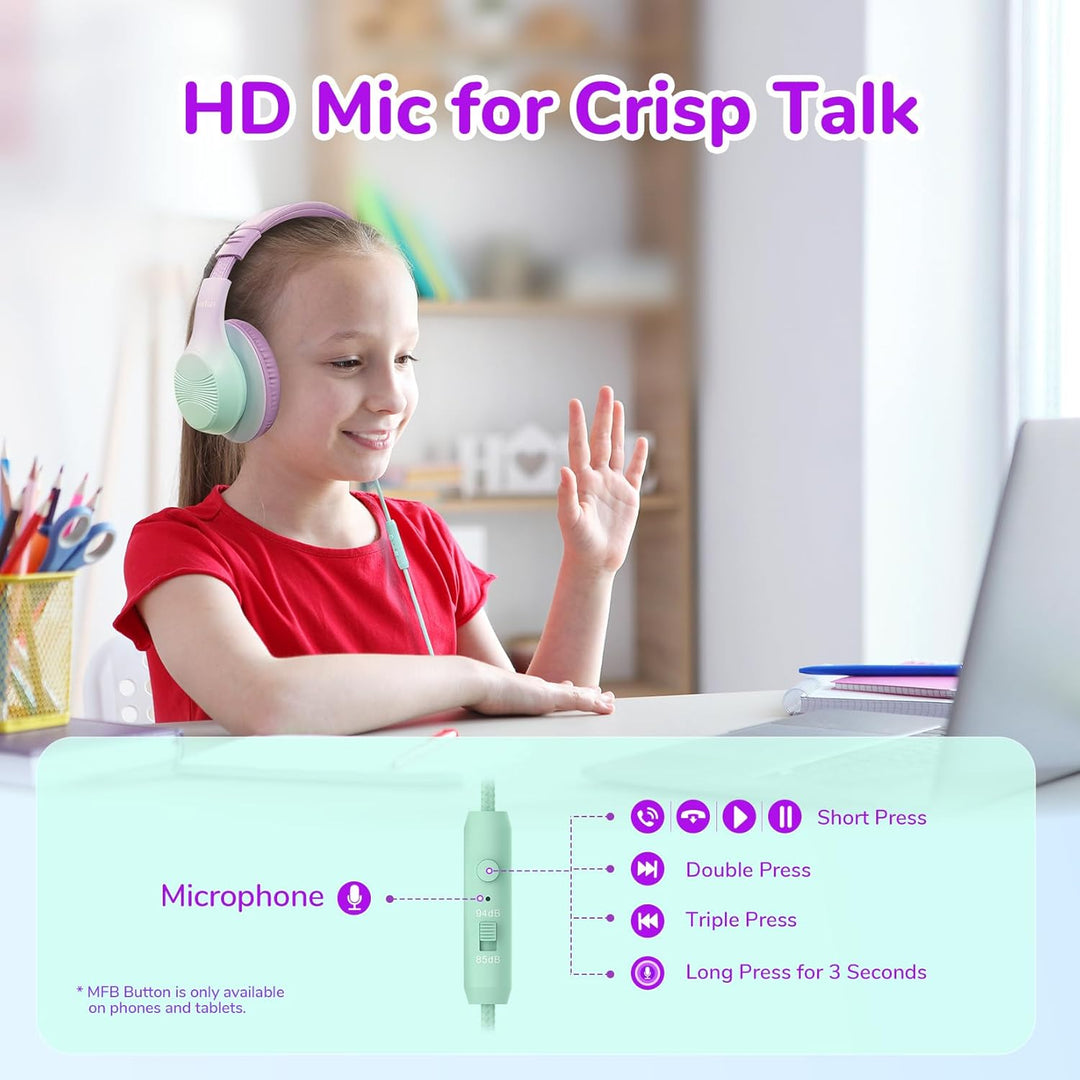 EarFun Kinder Kopfhörer, Over-Ear Kopfhörer für Kinder mit Kabel, 85/94dB Lautstärkenbegrenzer, Falt