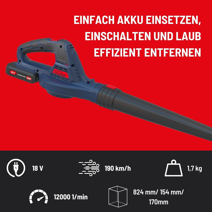 Güde 58589 Akku Laubbläser LB 18-201-05 (18 V, Easy-Energy-Exchange), Blau, Schwarz, Rot inkl. 2,0 A