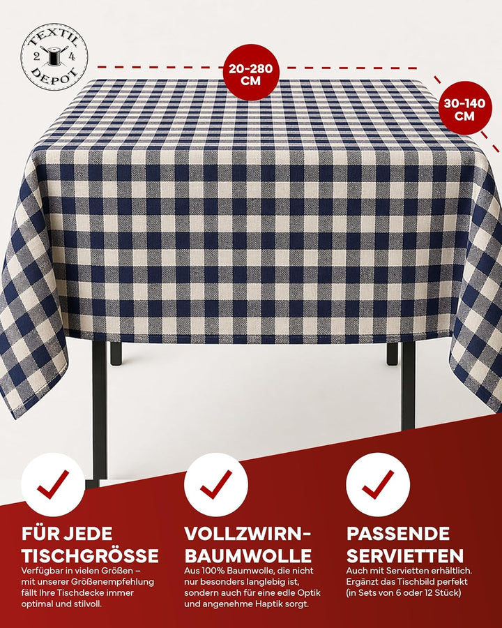 texpot Tischdecke 110 x 170 cm blau-weiss kariert aus Baumwolle 2 cm Karo