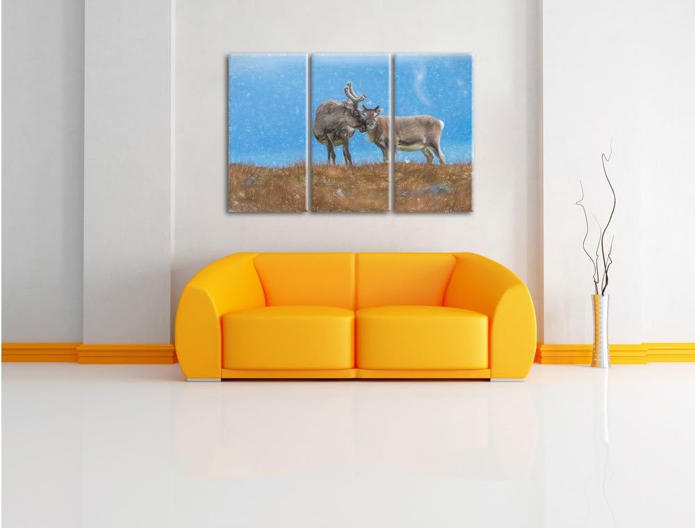 Pixxprint Rentiere die miteinander schmusen als Leinwandbild/Grösse: 3 Teilig (120x80) / Wandbild/Ku