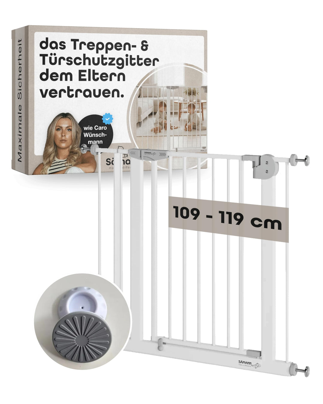 Sämann Türschutzgitter &amp; Treppenschutzgitter mit Elefantenfuss I 109-119 cm I Extra Höhe von 77 cm I