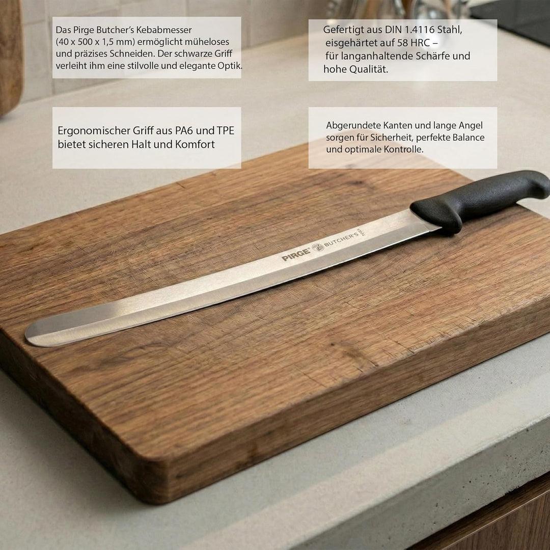 Pirge Butcher's Dönermesser Hohlschliff 50 cm Schwarz - Aufschnittmesser - Schärfstes Döner Langmess