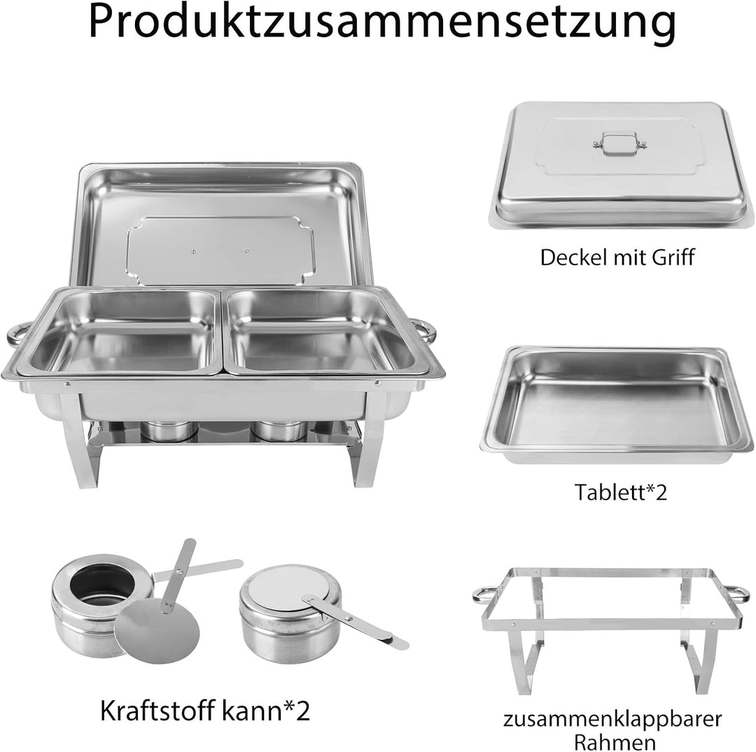 Youyijia 2PC 9L Edelstahl Warmhaltebehälter Buffetwärmer Warmhaltebehälter Speisenwärmer mit Faltbar