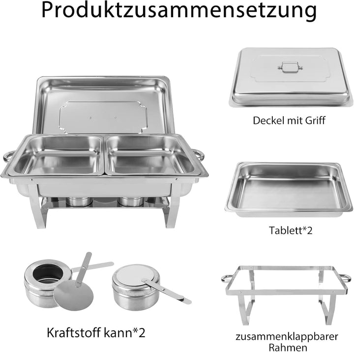 Youyijia 2PC 9L Edelstahl Warmhaltebehälter Buffetwärmer Warmhaltebehälter Speisenwärmer mit Faltbar