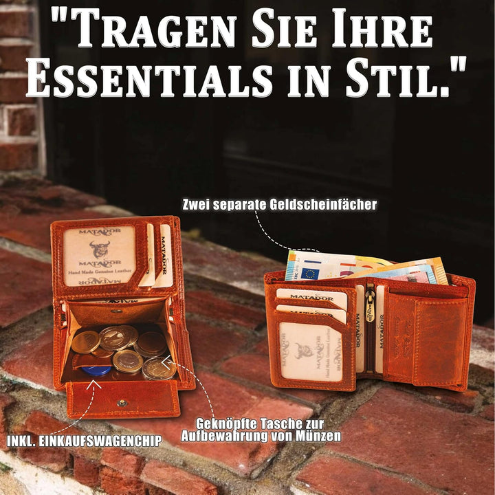 MATADOR Kleines RFID Blocker Portemonnaie Herren Klein Leder | Kleine Geldbörse Herren Slim Wallet m