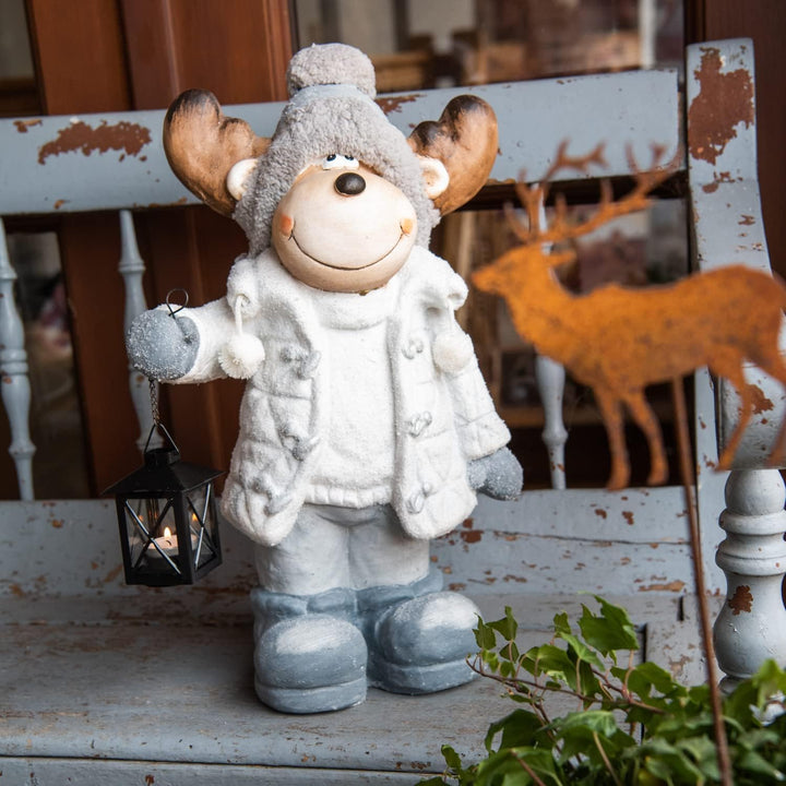 Weihnachtsdeko Elch 40cm Figuren mit Laterne Weihnachtsfiguren für aussen beleuchtete XXL Dekofigure