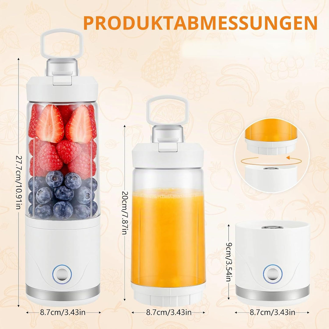 Tragbarer Mixer & Smoothie Maker to go 650ml, 4000mAh Akku USB-C wiederaufladbar | Zerkleinert Eis &