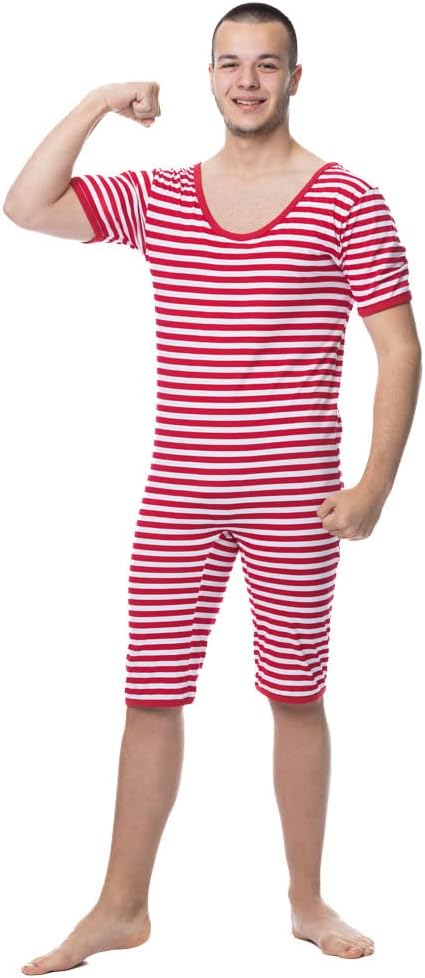 Ringel-Badeanzug für Herren in rot-weiss Gr. XL Junggesellenabschied Kostüm