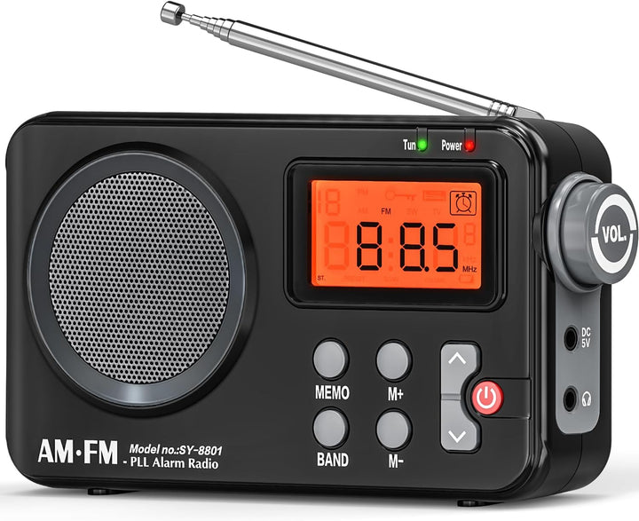 Tendak Radio Batteriebetrieben FM UKW AM, Radio Klein mit Grosses Display/Timing-Funktion/Wecker, Tr