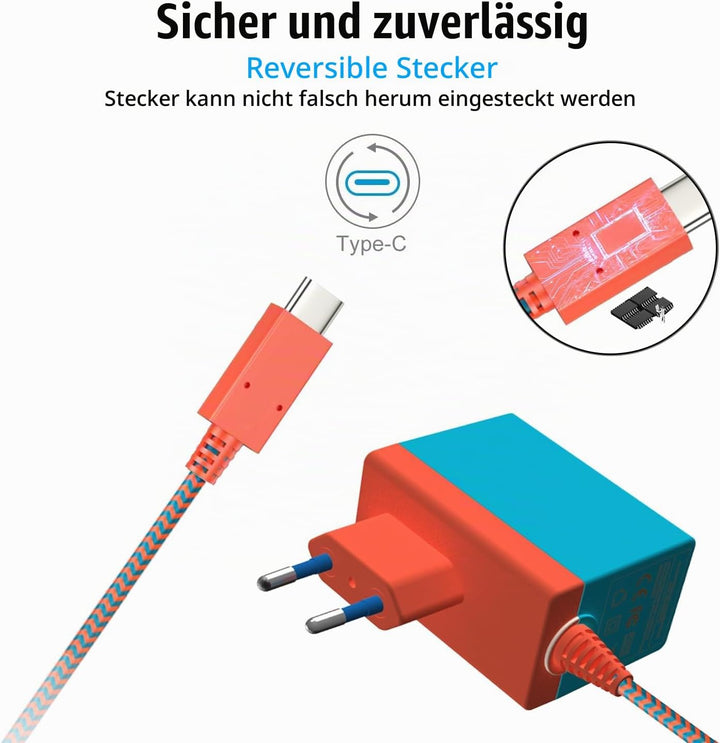 Netzteil für Switch,Ladegerät für Nintendo Switch,Unterstützt TV-Modus/Handheld-Modus,15V/2.6A Schne