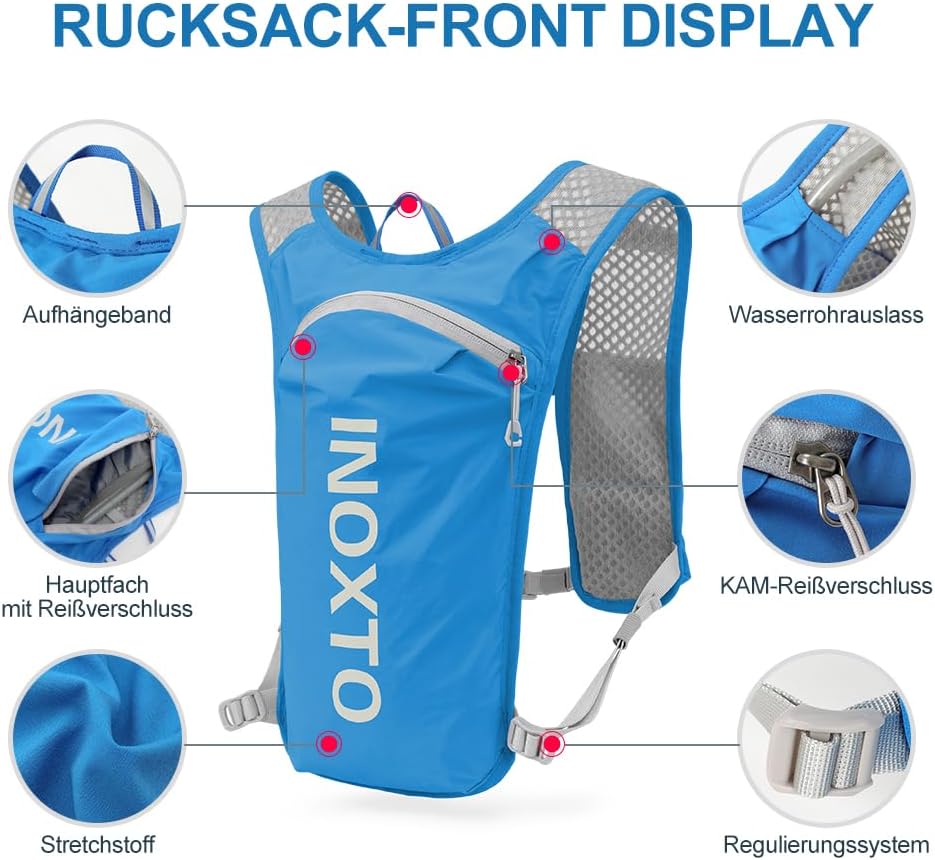 INOXTO Sport Wasserbeutel Weste Mit 1.5l Trinkblasen Running Weste Rucksack FüR Outdoor Wandern Trai