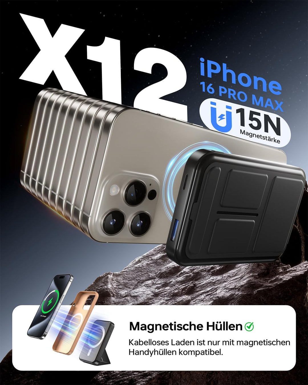 Powerbank für Magsafe, 10000mAh Magnetische Power Bank Schnellladefunktion 22,5W USB-A Tragbarer Ext