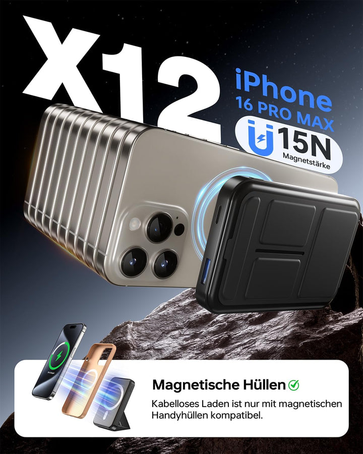 Powerbank für Magsafe, 10000mAh Magnetische Power Bank Schnellladefunktion 22,5W USB-A Tragbarer Ext