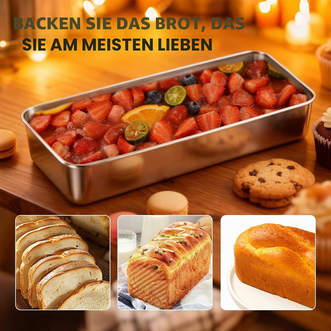 Grosse Edelstahl Brotbackform 2er-Set: Edelstahl Rechteckig Toastbrot Backform für Brot/Kuchen/Toast