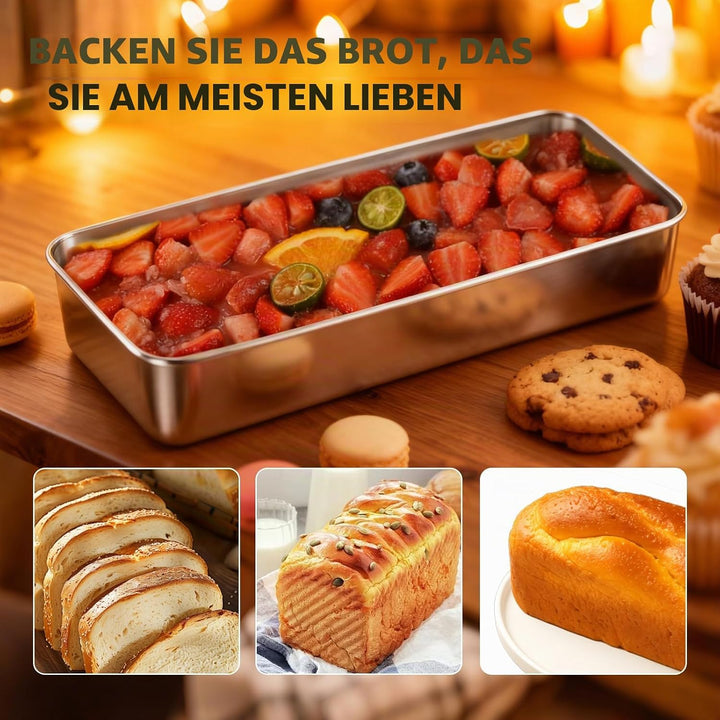 Grosse Edelstahl Brotbackform 2er-Set: Edelstahl Rechteckig Toastbrot Backform für Brot/Kuchen/Toast