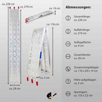 TRUTZHOLM 2 x Auffahrrampe klappbar 228 cm Traglast 680 kg Alu grau gelocht Motorradrampe 2x Rampe S