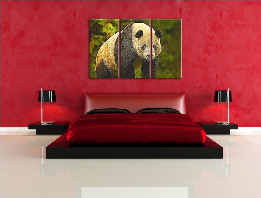 grosser Pandabär NewArt 3-Teiler Leinwandbild 120x80 Bild auf Leinwand, XXL riesige Bilder fertig ge