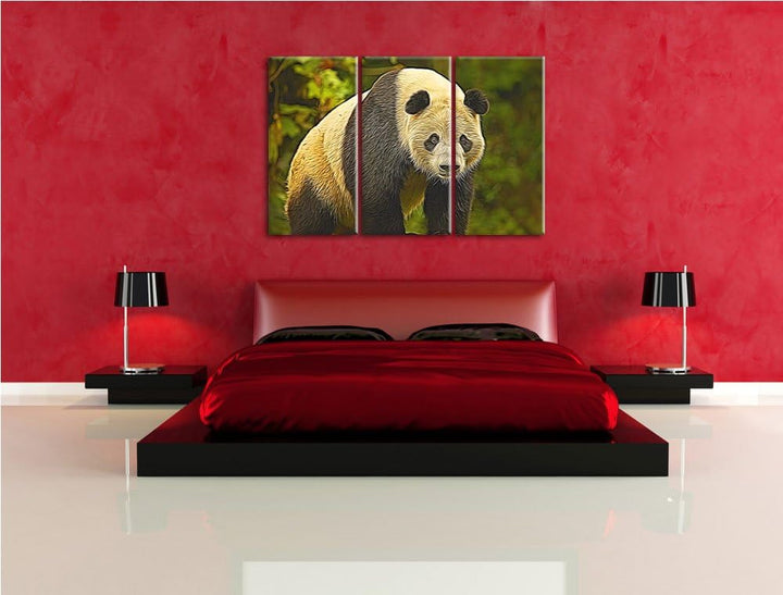 grosser Pandabär NewArt 3-Teiler Leinwandbild 120x80 Bild auf Leinwand, XXL riesige Bilder fertig ge