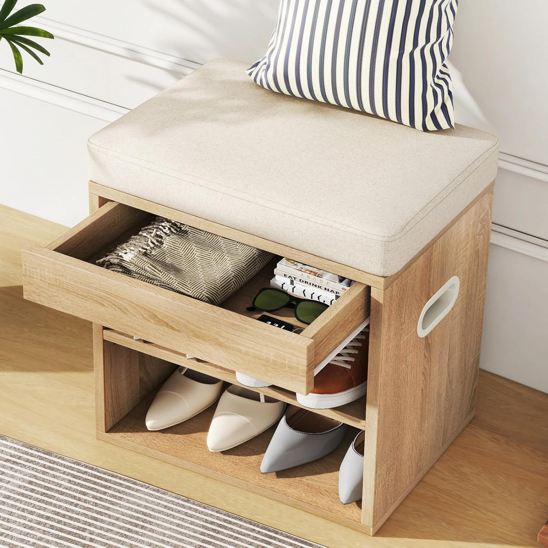 YMYNY Schuhbank mit Sitzfläche und Schublade, 2-Stufig Schuhschrank mit sitzbank, Schuhregal Klein m