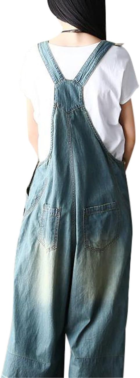 Youlee Damen Sommer Breites Bein Hose Denim Latzhose Overall Hosen M Stil 1 Blau, M Stil 1 Blau