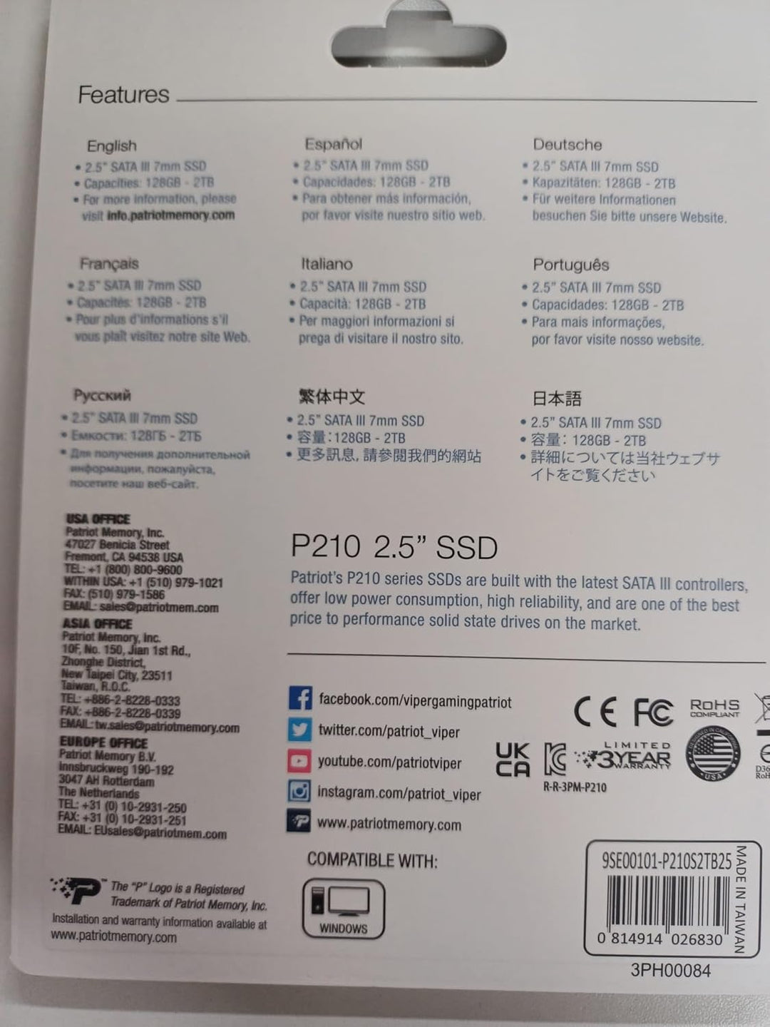 Patriot P210 Interne Solid State Drive 2TB SSD SATA 3 2,5 Zoll, 2TB