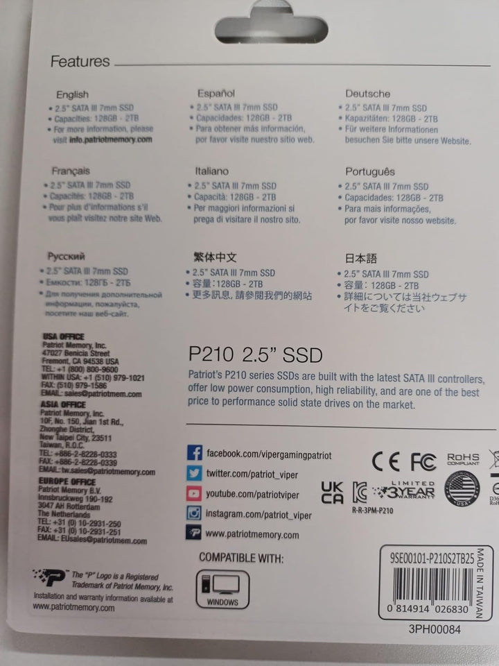 Patriot P210 Interne Solid State Drive 2TB SSD SATA 3 2,5 Zoll, 2TB
